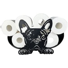 Ctepng Dog Toilet Paper Holder with Storage, Cute Free Standing Toilet Paper Holder for Office Wall (2-Sided, French Bulldog, Black, Metal)