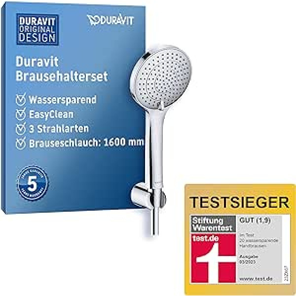 Duravit Universal Shower Set, Water-Saving Hand Shower Round (Diameter 110 mm), Wall Connection Elbow, Flexible Shower Hose, Chrome