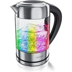 Arendo 1.7 Litres Stainless Steel Glass Kettle with Temperature Setting – Selectable Temperatures 40° 70° 80° 90° 100°C – Keep Warm Function – 3 min Boil Function – GS – BPA free – RGB Lighting