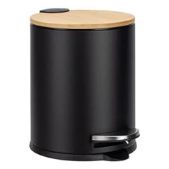 Navaris Bin, Cosmetic Bin, Waste Bin for Bathroom, 5 L Bucket, Bathroom Rubbish Bin for Bathroom, Small Bathroom Bin, Bamboo Black