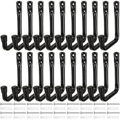 AKOLAFE Garage Ladder Hooks 12 cm Black Wall Hooks Stainless Steel 120 x 90 mm Heavy Duty 20 kg Robust Wall Hooks for Screwing Hanging J Hooks for Ladder, Folding Chair, Bicycle Pack of 20