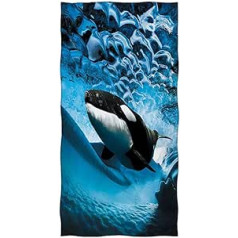 Zomer pludmales dvielis 70 x 140 cm apdrukāts mikrošķiedras vannas dvielis frotē audums Orca Whale