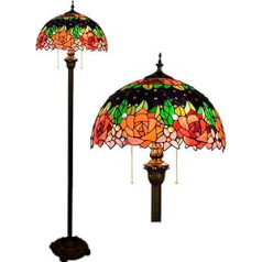 YJM augošā Tiffany stila dzīvojamās istabas grīdas lampa, retro rožu ziedu rotājuma stāvlampa ar 16 collu krāsainu stikla toni, 110V–240V (spuldzes nav iekļautas)