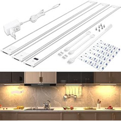 wobsion Apakšgaismas Apgaismojums Virtuves LED Silts Balts ar Bezkontakta Sensoru, 1300 LM LED sloksne 42 cm x 3 Gab. Virtuves apgaismojums Aptumšojams 3000 K, Ultra Thin Virtuves Light Undermount LED vitrīnai