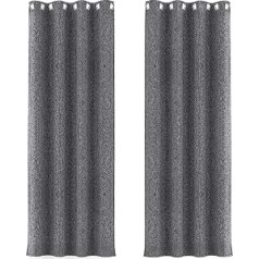 LLMMLL Opaque Curtains with Eyelets, Set of 1, Blackout Curtains with Loops, Curtain H 245 x W 140 cm, Heat Protection Curtain, Thermal Curtain, Cold Protection, Living Room, Bedroom, Modern Grey