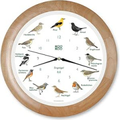 KOOKOO Singvögel Holz, Die Singende Vogeluhr, mit 12 heimischen Singvögeln und echten, natürlichen Vogelstimmen, mit RC Funkquarzwerk