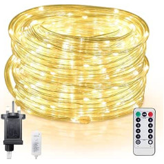 LED Rope Fairy Lights Ūdensnecaurlaidīgas aptumšojamas dekoratīvas caurspīdīgas caurules gaismas virvju auklas ar tālvadības pults taimeri iekštelpu kempinga ballītei Helovīna Ziemassvētku dekorēšanai (29,9 m, silti balts)