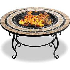 'Centurion Supports Fireology Beluga Garden Heat/Fire Pit/Grill/Ice Bucket – Oak Coffee Table with Marble Finish