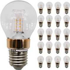 Edison Clear Glass Golf Ball Bulb Pack of 20 Suitable for Wall Mounted Wall Light (E27 6W, Non-Dimmable, Warm White 2700K)