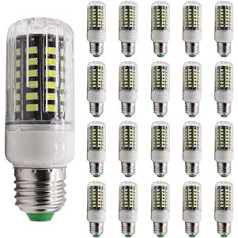 Iepakojumā 20 E27 SMD 5736, auksti balts (6700K), 5 W kukurūzas spuldze, 500 lm, AC 85-265 V, tilpums: 35 x 100 mm, stara leņķis 360o