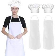 2 Pack Chef Hat and Apron for Women Men Baking BBQ Cooking Kitchen Aprons with Pockets