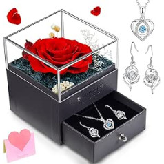 Patelern Rote Eternal Rose Mit Herz Damen Halskette Ohrringe Schmuck, Infinity Rosen Geschenke mit Halskette Ohrringe, Rose Geschenke zum Valentinstag Jahrestag Muttertag für Frauen Mutter Freundin