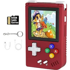 RG Nano Retro Handheld Game Console, Aluminium Alloy CNC Support Clock, Music Player Function 1.54 Inch IPS Screen 64G TF Card 5405 Games (Red)