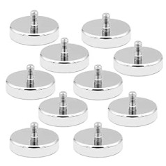 10 x Neodymium Magnets Diameter 25 mm with M5 Thread, 20 kg Adhesive Force Magnetic Systems, Round Neodymium Magnets with Thread for Screws Eyelet or Hook