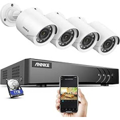 ANNKE 1080p novērošanas kameru sistēma 8CH HD 5MP HDMI DVR ierakstītājs ar 4 x āra 1080p novērošanas kameru 1TB cietais disks, personas un transportlīdzekļa noteikšana, 30 m IR nakts redzamība, kustības signalizācija