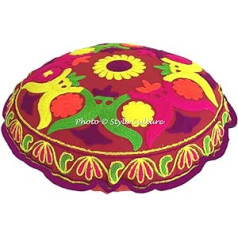 Stylo Culture Etniskais dekoratīvais apaļais grīdas spilvena pārvalks 45 x 45 cm mazs grīdas spilvens tradicionāls daudzkrāsains Boho Sujani izšūts atpūtas krēsls Kokvilnas ziedi apaļš spilvens Boho