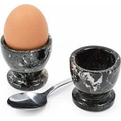 Komplekts bestehend aus 2 Marmor Eierbechern, handgeschnitzt, Black Marble