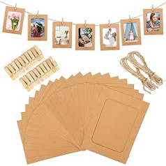 GCQQ 20 gab papīra foto rāmji — 4,5 x 6 collu brūna papīra foto rāmis ar koka klipām un auklu – 4,5 x 6 collu foto rāmja komplekts dzimšanas dienai, kāzām, sienas dekorēšanai mājās vai birojā