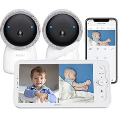 ARENTI bērnu monitors ar kameru 2K/3MP, 5 collu WiFi video mazuļu monitors 2 kamera PTZ 355°, IR nakts redzamība, nakts gaisma, šūpuļdziesmas, temperatūras displejs, atbalsta mobilo lietotņu vadību