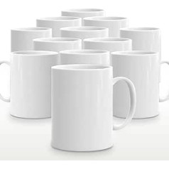 12 Pack White Mugs 100% Lead and Cadmium Free Stoneware Gift Idea for Kitchens, Restaurants and Cafes with SOL-Notebook