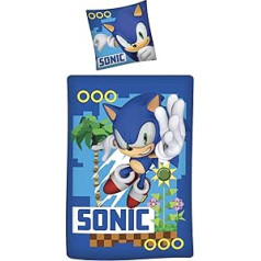 Familando Sonic gultas veļa 135 x 200 cm 80 x 80 cm bērniem un pusaudžiem Blue Gaming gultas veļa ar rāvējslēdzēju zēniem Bērnu gultas veļa no lina kvalitātes 100% kokvilna