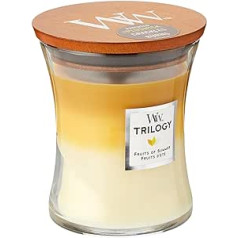 WoodWick Medium Trilogy aromātiskā svece smilšu pulksteņa burkā ar Crackle Wick, kafejnīcas saldumi, degšanas laiks līdz 60 stundām