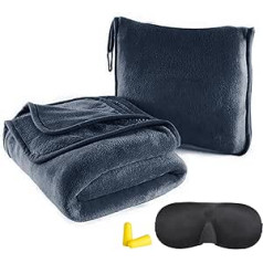 Bocguy Travel Blanket Aeroplane Transformation Pillow 2 in 1 with Sleep Mask and Ear Plugs, Super Soft Material, Travel Pillow Blanket 2 in 1 Plane Gadgets - Cuddly Blanket Grey
