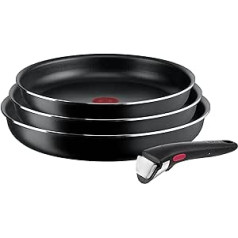 Tefal Ingenio Easy On 3 pannu komplekts + noņemams rokturis: 3 pannas 22/24/26 cm, nepiedegošās pannas, titāna pārklājums, termiskais signāls, trauku mazgājamā mašīnā un cepeškrāsnī.