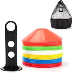 Tebery Pack of 60 Marking Cones Including Holder and Bag, Sports Football Hat Set, Marking Plates for Training in Football, Hockey, Handball