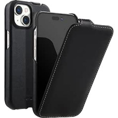 STILGUT UltraSlim Compatible with iPhone 15 Case - Flip Case Compatible with MagSafe Made of Leather, Flip Case, Mobile Phone Case, Leather Case - Black Nappa