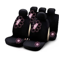 Bottari 29016 Sitzbezüge My Spring Flower mit Pinken Blumen, 9 Teile, Schwarz