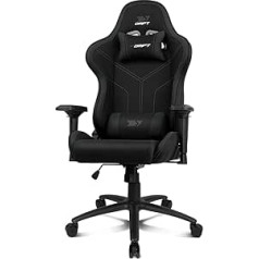 DRIFT GAMING krēsls DR110 -DR110BK - spēļu krēsls, hochdichter Stoff, 4D-Armlehnen, geräuscharme Rollen, Kolbenklasse 4, neigbar, Nacken-/Lendenwirbelkissen, Farbe schwarz