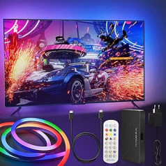 CHMMY televizora fona apgaismojums RGBIC neona LED sloksne 4 m HDMI 2.0 sinhronizācijas kaste ar video un mūzikas sinhronizāciju DIY krāsu maiņas gaismas josla 32-100 collu televizoram un datoram griestiem, virtuvei, spēlēm