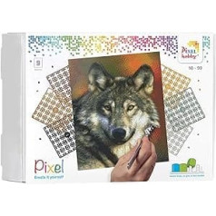 Pixel P090047 Mosaic Dāvanu kastīte Wolf Pixel Image Apm. 30,5 x 38,1 cm liela, viegli pievienojama sistēma bez gludināšanas vai līmēšanas akmeņiem, kas izgatavoti no organiskās plastmasas, ideāli piemērots bērniem