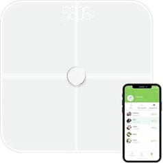 NK -Bascule-BT Bluetooth viedie vannas istabas svari, digitālie svari, LED displejs, analizē vairāk nekā 10 funkcijas, augsta precizitāte, sinhronizēta ar lietotni, balta krāsa