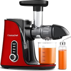 AMZCHEF Juicer Vegetable and Fruit with 2 Speed Modes - Juicer Slow Juicer with Portable Bottle and 2 Cups - BPA Free Cold Press Juicer with Intelligent LED and Reverse Function - Red