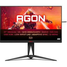 AOC AGON AG275QZN — 27 collu QHD spēļu monitors, FreeSync Premium, 0,5 ms, 240 Hz (2560 x 1440, DisplayPort, HDMI, USB centrmezgls) melns/sarkans