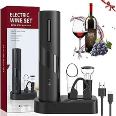 QSMYUYE Electric Wine Corkscrew, Gift Box, 6-in-1 Electric Wine Bottle Opener with Foil Cutter, Vacuum Stopper and Wine Spout, USB Rechargeable Battery