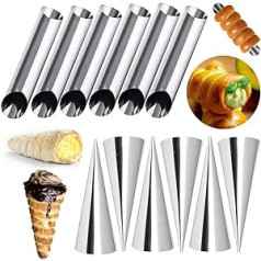 FishMM 12 Pieces Cream Horn Moulds, Stainless Steel Cone and Tube Mould for Cannoli Tubes, Ice Cream, Lady Lock Puff Waffle Pastry Roll Horn Croissant Shell Cream Roll