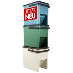 Cookery® Waste Separation System 3 Compartments (25 L) | Kitchen Waste Bin 3 Compartments | Organic Waste Bin Recycling System Deposit Bin Dog Food Storage Dog Food Bin (Blue, Green, Grey)