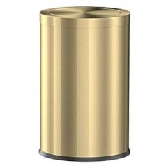 LEASYLIFE Stainless Steel Rubbish Bin, Bathroom Bin with Lid, Rubbish Bin with Hinged Lid, 9 L, Waste Bin for Kitchen, Living Room, Metallic Gold (Single Gold)