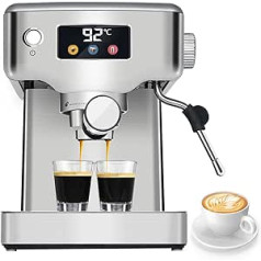 Homtone espresso portafiltra automāts 20 bāri, nerūsējošā tērauda pusautomātiskais espresso automāts ar piena putotāju kapučīno pagatavošanai, kafijas automāts lietošanai mājās, 1350 W, 1,8 litru ūdens tvertne