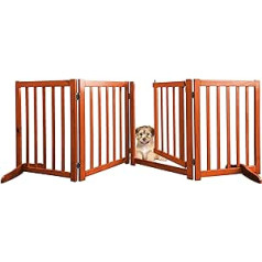 Fairycity Wooden Safety Gate with Gate, Freestanding Foldable Dog Gate for Dogs, Stair Gate Dog Barrier Gate Flexible Door Safety Gate with 2 Support Feet Pine Wood Playpen 4 Panels