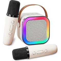 Genround karaoke mašīna, 2 mikrofoni, Bluetooth skaļrunis ar balss noņemšanas līdzekli, 3 LED gaismas režīmi, balss maiņa, Bluetooth mikrofons bērniem, pieaugušajiem, zēniem un meitenēm dāvanas (bēšs)