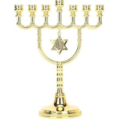 Brtagg  7 zaru Menora svečturis, 17 cm augstums Deivida dizaina zvaigzne — zeltīts ebreju mājas dekors (modelis 4346)