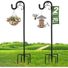 Meloho Shepards Outdoor Hook, 78 Inch Adjustable Shepherd Hook for Bird Feeders for Outdoor (2 Pack) Heavy Duty Humming Bird Stand, Metal Garden Hook, Hanger for Outdoor Decoration