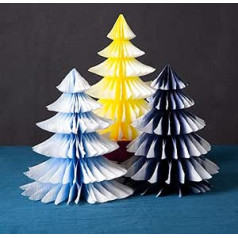 Talking Tables FOREST-TREE-TIS-BLUE Yellow-Blue Decorations - 3 Pieces Paper Honeycomb Mini Christmas Trees for Table Top, Windowsill Display | Winter Wonderland, Forest Party Theme