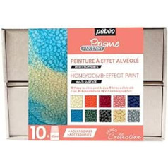 Pébéo Fantasy Prisme Collection Box - Colours with Fantastic Effects - 10 x 45 ml Bottles Mixed Colours, 2 x 20 ml Relief Paste, 4 x Pipettes, 1 x Sponge, Creative Guide