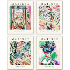 Matisse Pink and Blue Set of 4 Cover Paintings / Famous Art Pink Room Decoration Paintings for Wall Decorations Paintings for Bedroom Aesthetic Handmade Paintings Room Decor Poster