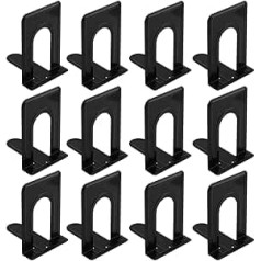 SEUNMUK Pack of 12 Metal Bookends, L Bookends with T Shape Base and Non-Slip Pads, Bookend Shelf for Books and Magazines, Black